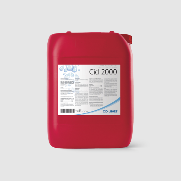 Oczyszcza linię pojenia, utrzymuje wysoką higienę wody. Obniża pH wody (zakwasza), redukuje liczbę drobnoustrojów, a jednocześnie korzystnie wpływa na stado pijące wodę. Cid 2000 uwalniania duże ilości tlenu w systemie wodnym, co powoduje dezaktywację i rozmiękczenie warstwy drobnoustrojów bytujących na ściankach rur (tzw. biofilm). W konsekwencji naruszona warstwa biofilmu jest samoczynnie usuwana z przewodów.