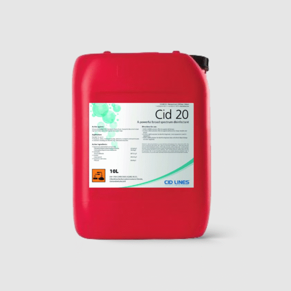 CID 20 to silny środek do dezynfekcji pomieszczeń inwentarskich, sprzętu, pojazdów i urządzeń weterynaryjnych. Zawiera 5 substancji aktywnych (m.in. formaldehyd, aldehyd glutarowy), które skutecznie eliminują wirusy, bakterie i grzyby.