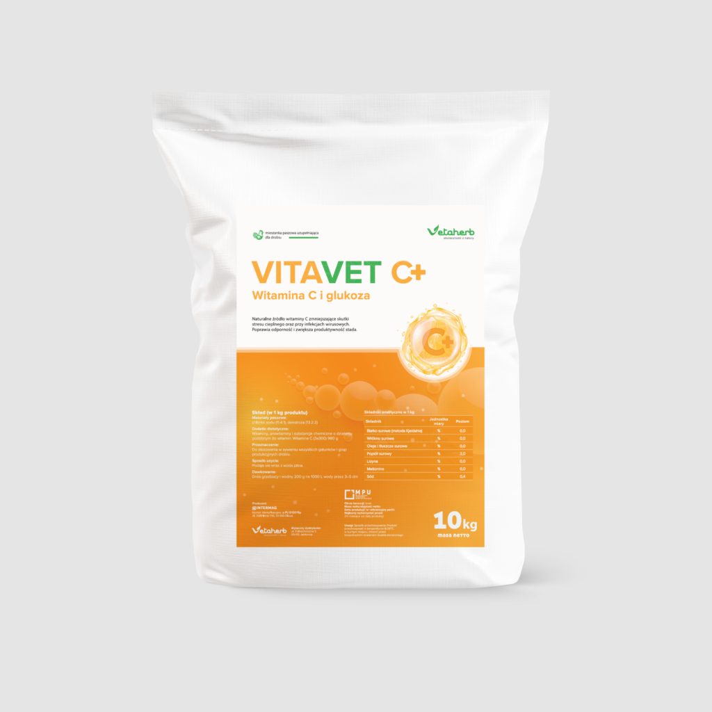 VITAVET C+ witamina C dla drobiu wspierająca odporność, ochronę antyoksydacyjną i kondycję stada.